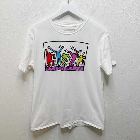 Keith Haring Other - Keith Haring Sz L Retro Colorful Five Dancers Pop Art NYC T-Shirt Unisex White